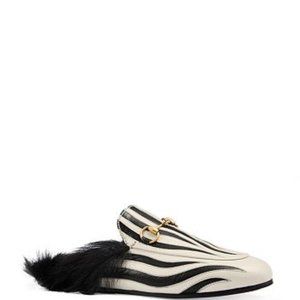 New Gucci Princeton Leather & Lamb Fur Slides - size 40